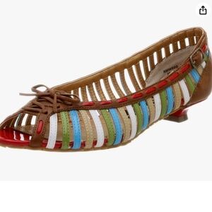 EUC Naughty Monkey Top Shelf Skimmer Multi Brights Kitten Heel Flats Size 8.5